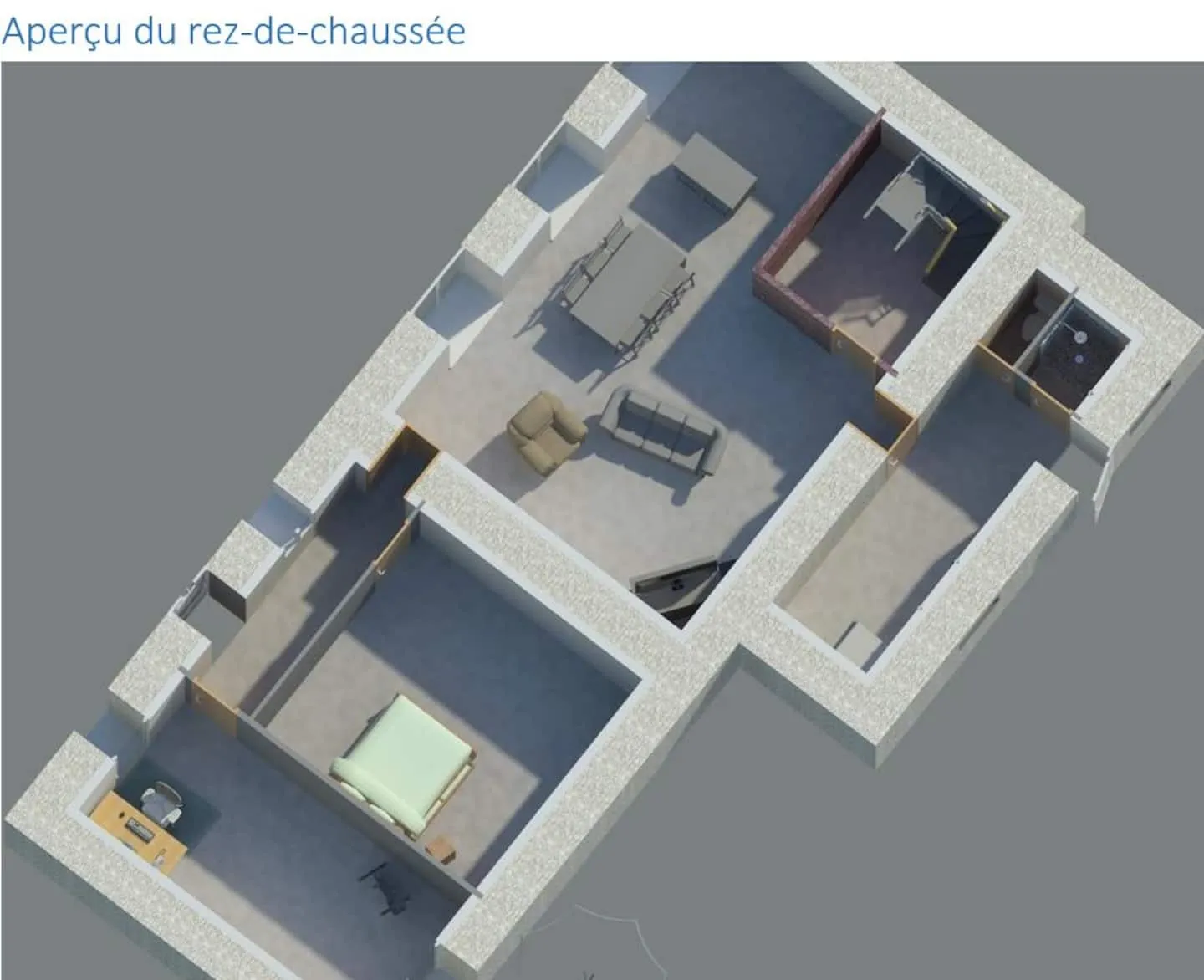 Aperçu en 3D de l’aménagement du rez-de-chaussée